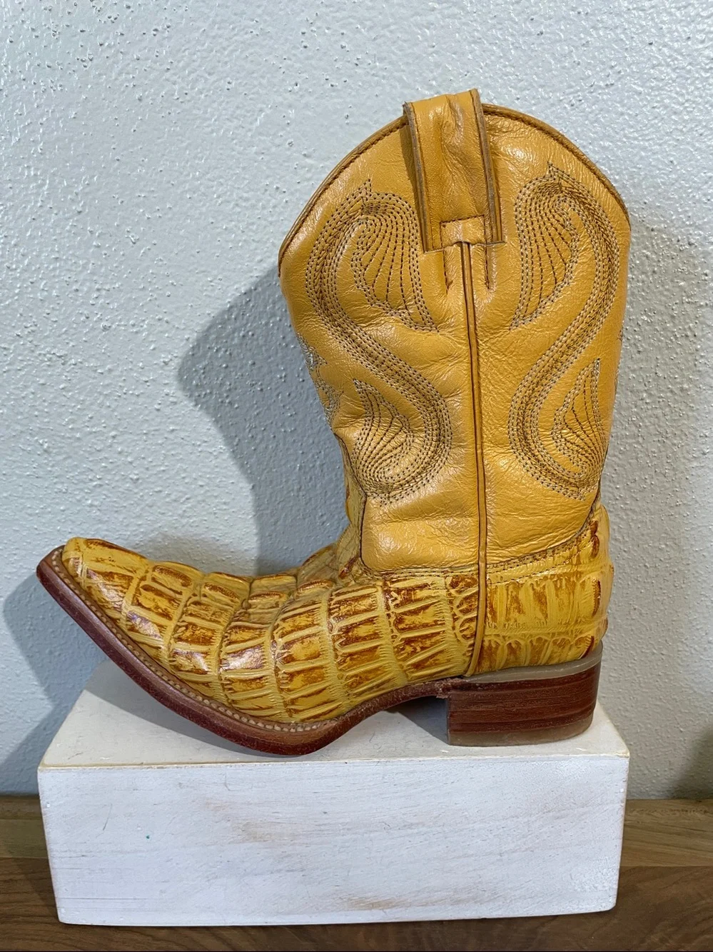 Cowboy Boots Kids Sz 13 NWT Croc Embossed Leather Gold Donald Western Wear Ranch